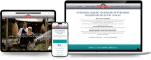 Webdesign Limburg | Showcase of a responsive web design across tablet, phone, and laptop for Webdesign Limburg (branding and services shown).