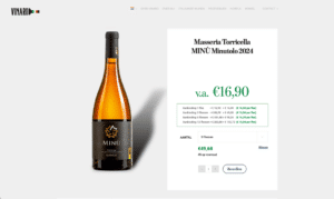 Webdesign Limburg | Bottle of Masseria Torricella MINÙ Minutolo 2024 wine beside a white order panel displaying price €16,90.