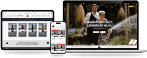 Webdesign Limburg | Responsive product gallery for Limburgse Wijnen shown on a laptop and a smartphone.