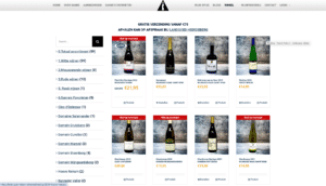 Webdesign Limburg | Grid of wine bottles for sale with prices and buy buttons on a white storefront page